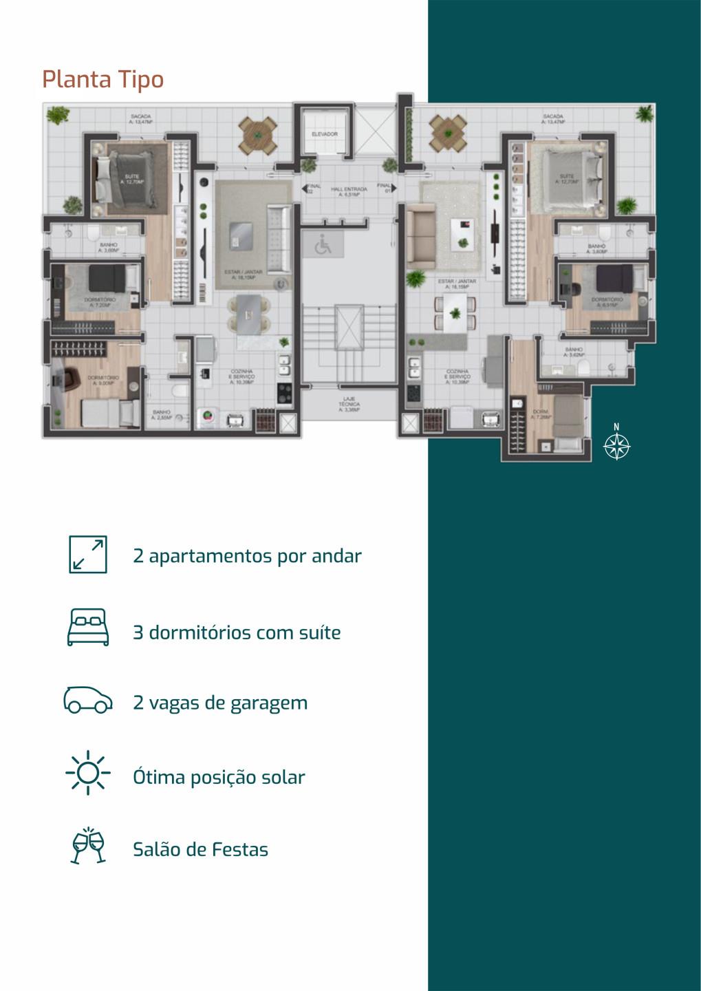 Apartamento, 3 quartos, à venda, 94 m², Nossa Senhora de Lourdes - Caxias do Sul — foto 2
